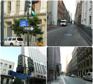 Area of Gravier St. between Camp and St. Charles St's where the Devereaux/Hennessey shootout occurred in 1881.
